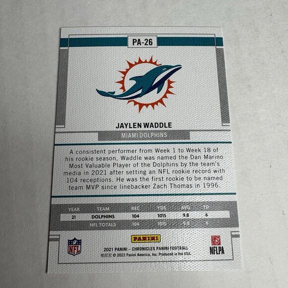 2021 Panini Chronicles - Panini Jaylen Waddle #PA-26 Pink (RC) Rookie Card - Picture 4 of 6